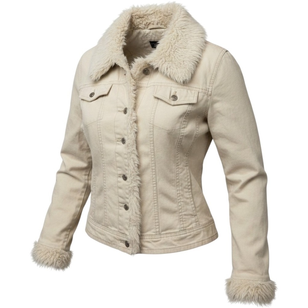 Black Rivet Womens Tan Canvas Faux Fur Trim Quilted Lined Jacket Size Large